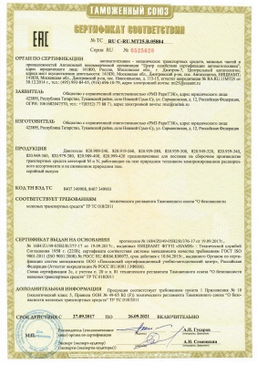 Сертификат соответствия на ДВС RGK КПГ и СПГ 820.909-999